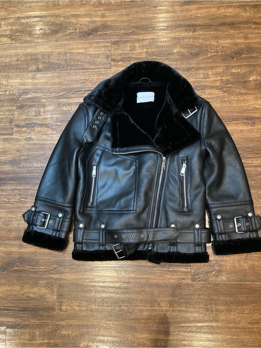 Rebecca Minkoff Black Faux Shearling Moto Jacket